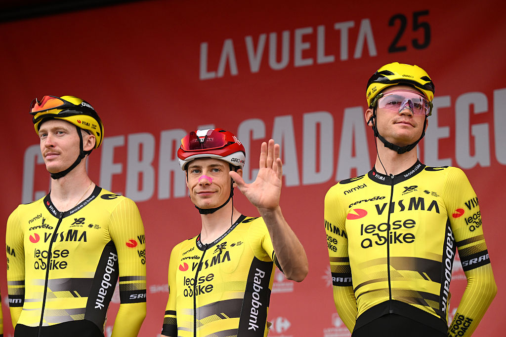 ALBA, ITALY - AUGUST 24: Jonas Vingegaard of Denmark and Team Visma | Lease a Bike prior to the La Vuelta - 80th Tour of Spain 2025, Stage 2 a 159.5km stage from Alba to Limone Piemonte 1389m / #UCIWT / on August 24, 2025 in Alba, Italy.