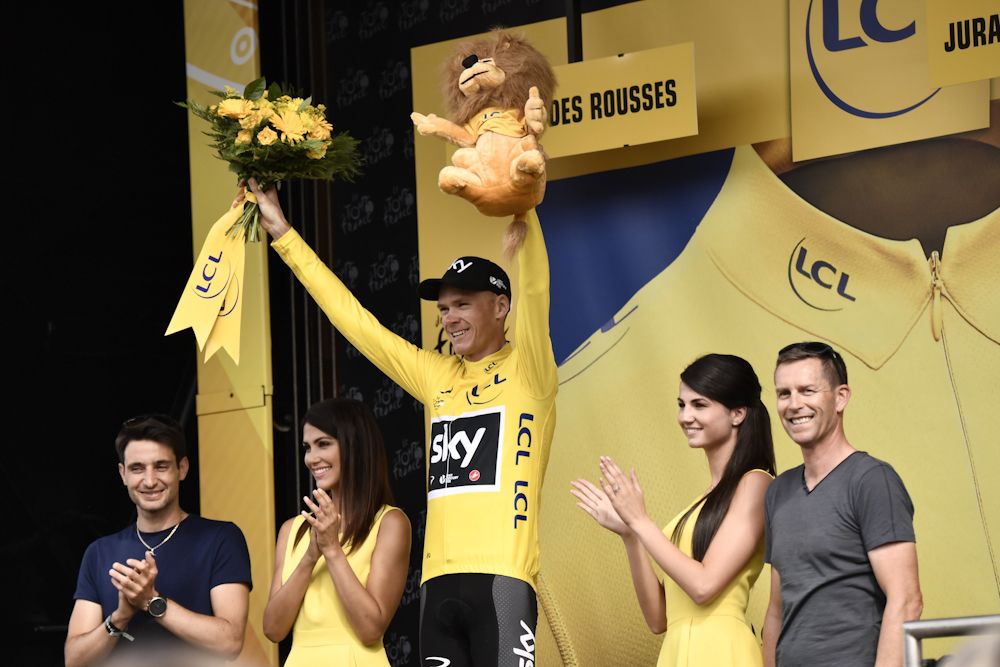 Chris Froome in yellow after stage 8