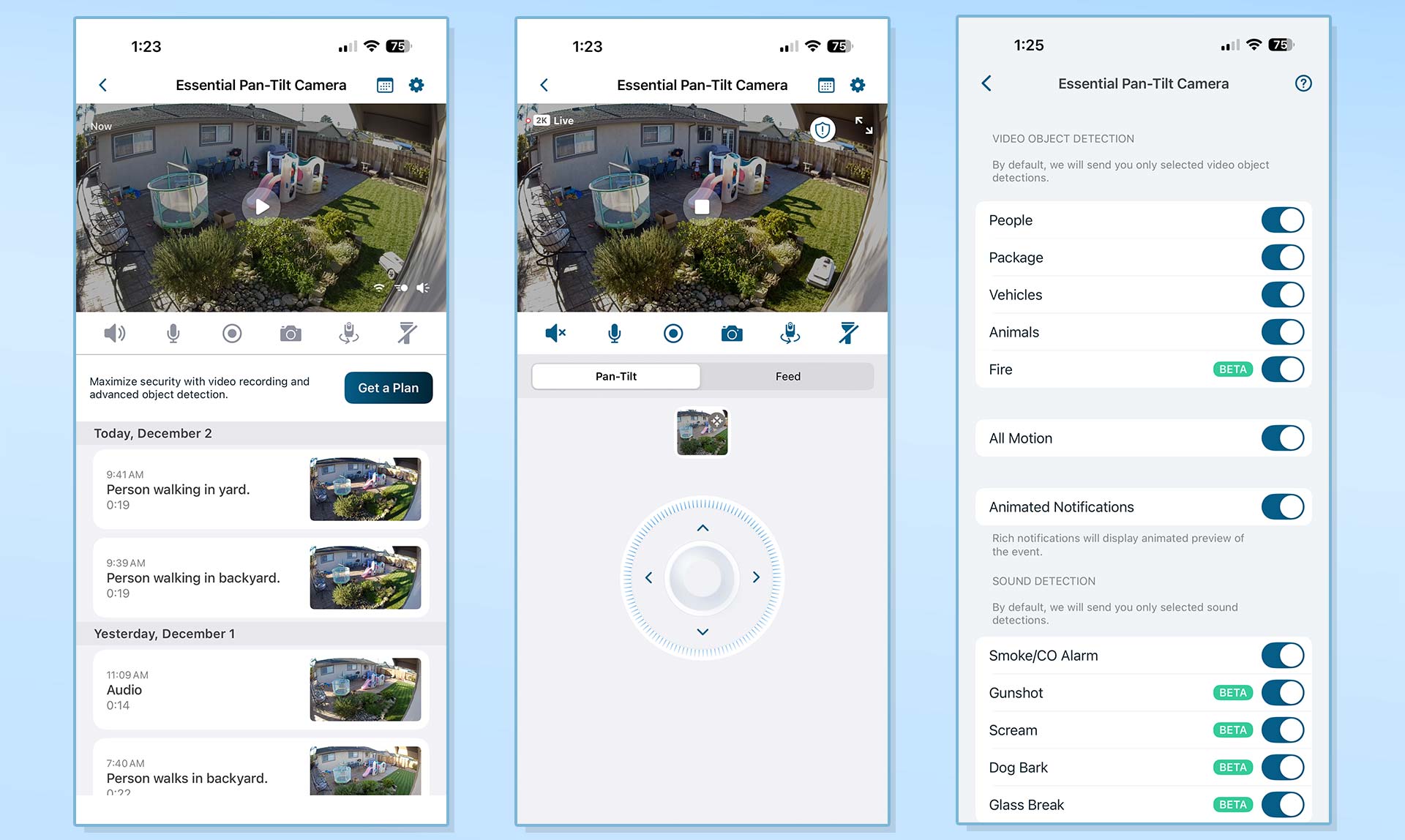 Arlo Essential Outdoor pan tilt camera screenshots