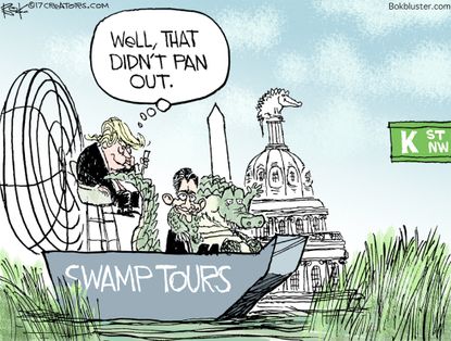 Political Cartoon U.S. President Trump drain the swamp