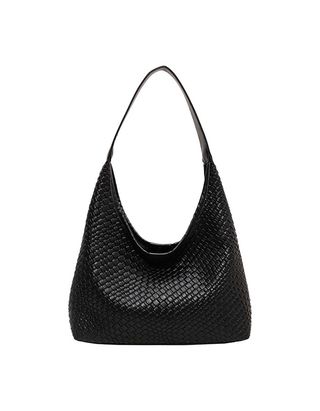 2024 Woven Leather Tote Bag for Women Top-Handle Shoulder Bag, Hobo Bags Large Capacity Soft Vegan Crossbody Handbag Underarm (black)