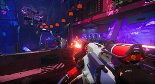 A combat shell fires on arena-based enemies in Deadlink.