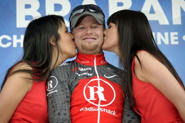 The best thing about winning a bike race: S&eacute;bastien Rosseler (RadioShack) on the podium