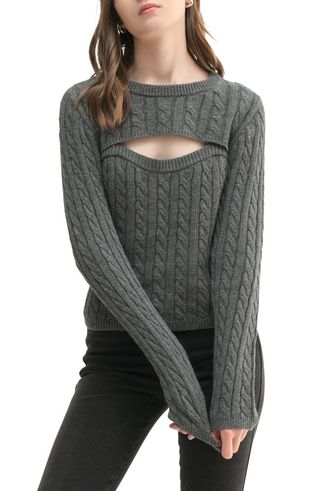 Cable Crewneck Cutout Sweater