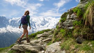 Woman hiking up Mont Blanc