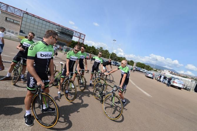 The Belkin riders arrive for the team press conference