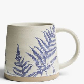 White and blue ceramic fern print mug 