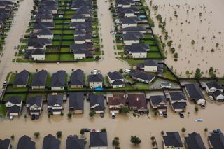 Residential neighborhoods in Houston sit in floodwater in the aftermath of Tropical Storm Harvey.
