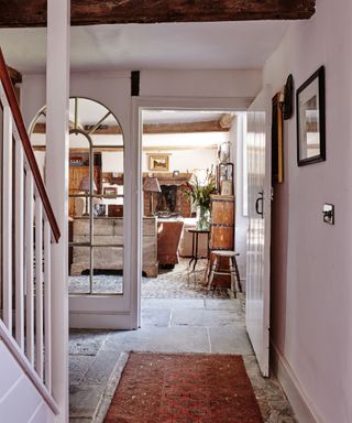 view through from hallway to living room of an old farmhouse