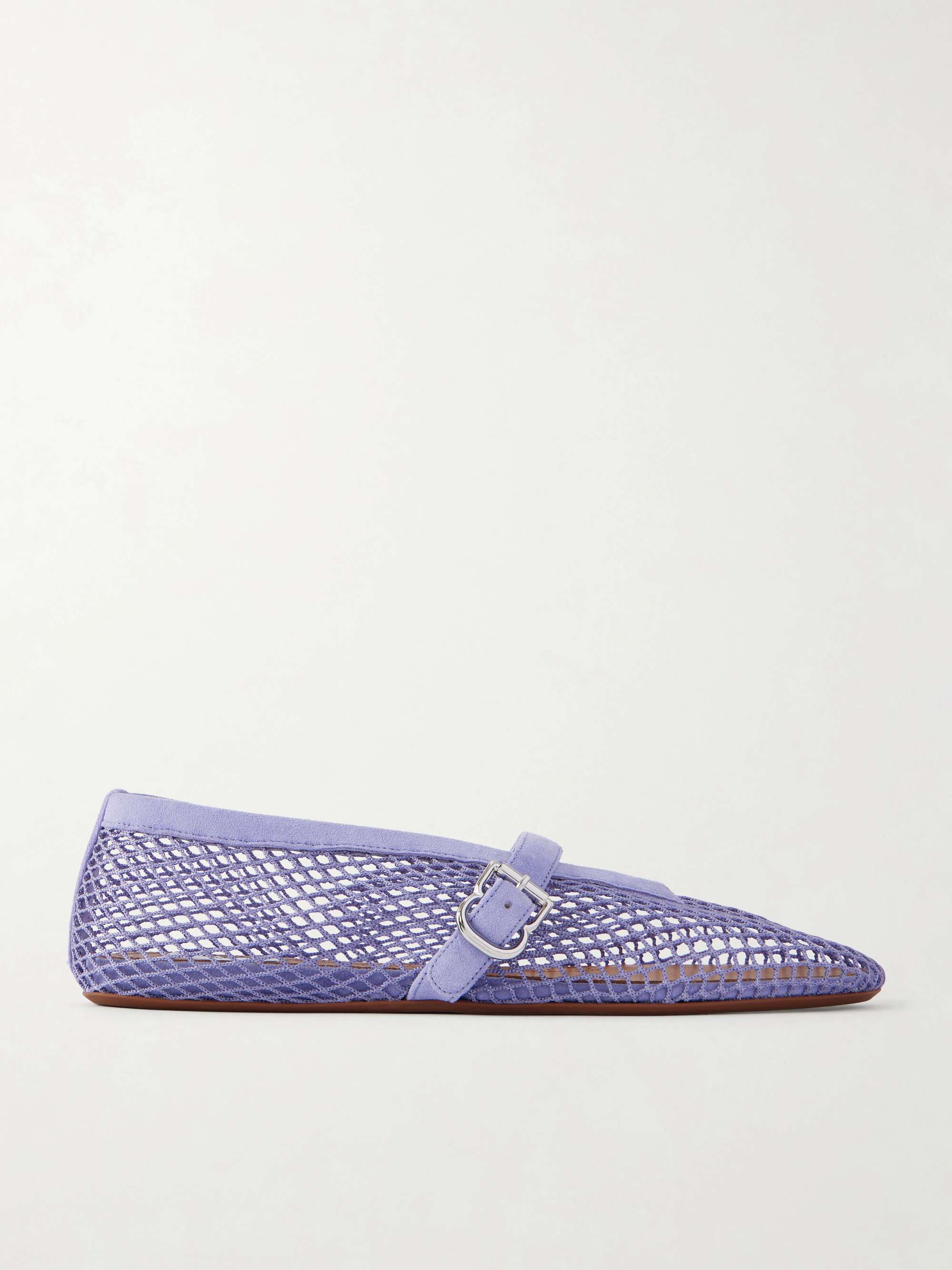 Suede-Trimmed Mesh Ballet Flats