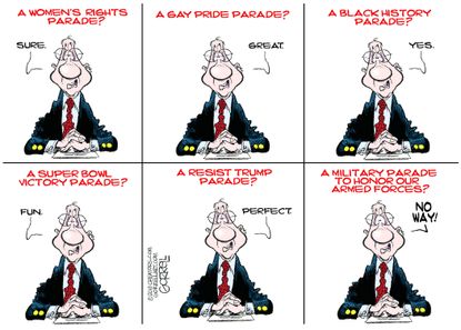 Political cartoon U.S. Trump military parade Democrat protest