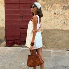 Julie Sergent Ferreri in a white Sezane dress