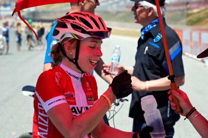 Annika Langvad (Davinci/Specialized) is also smiling, with another podium result at 2013 Sea Otter Classic.