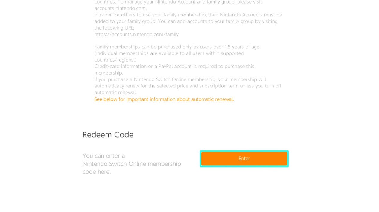 Choose Account Nintendo Eshop Enter Nintendo Switch Online Code