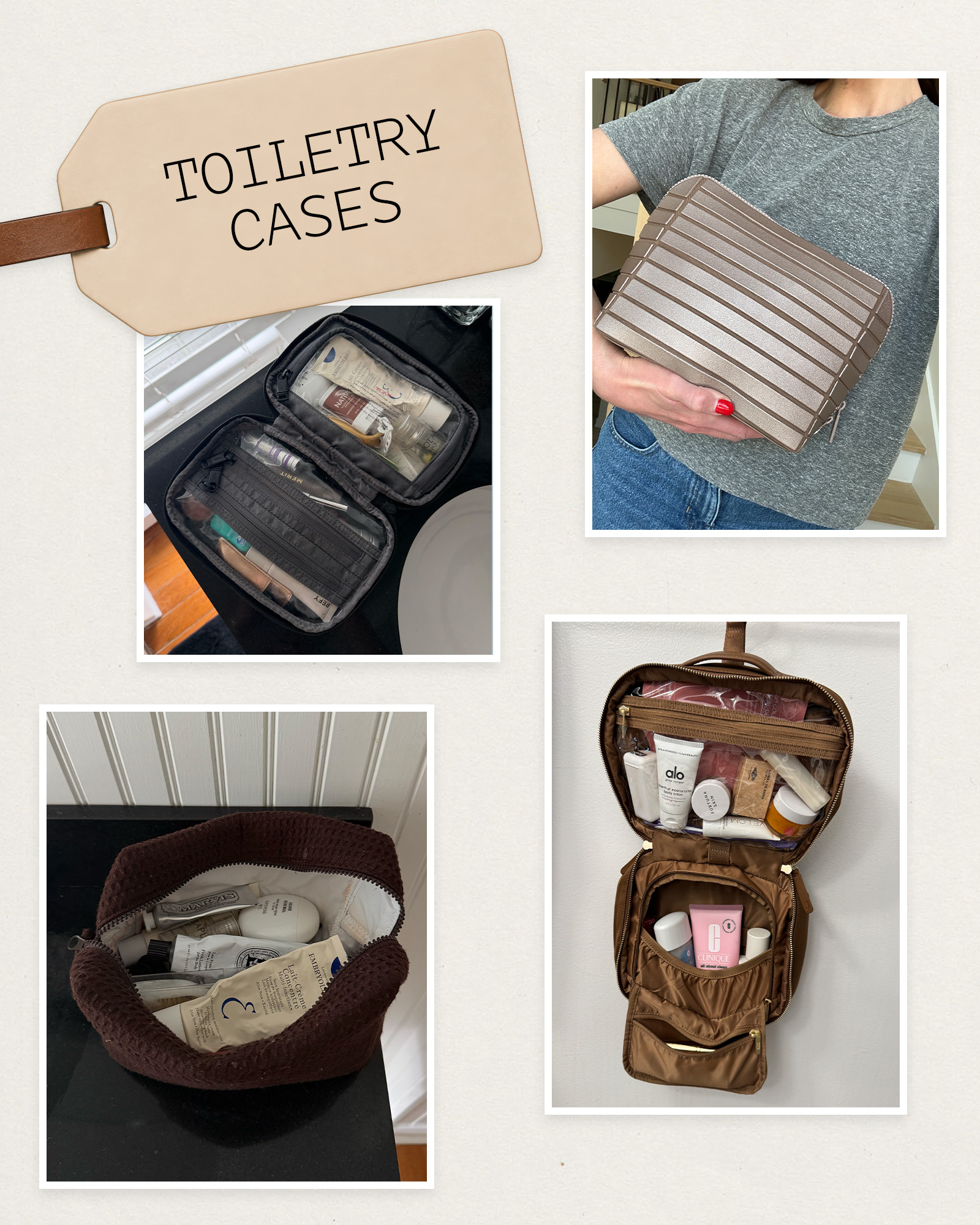 Collage of toiletry cases.