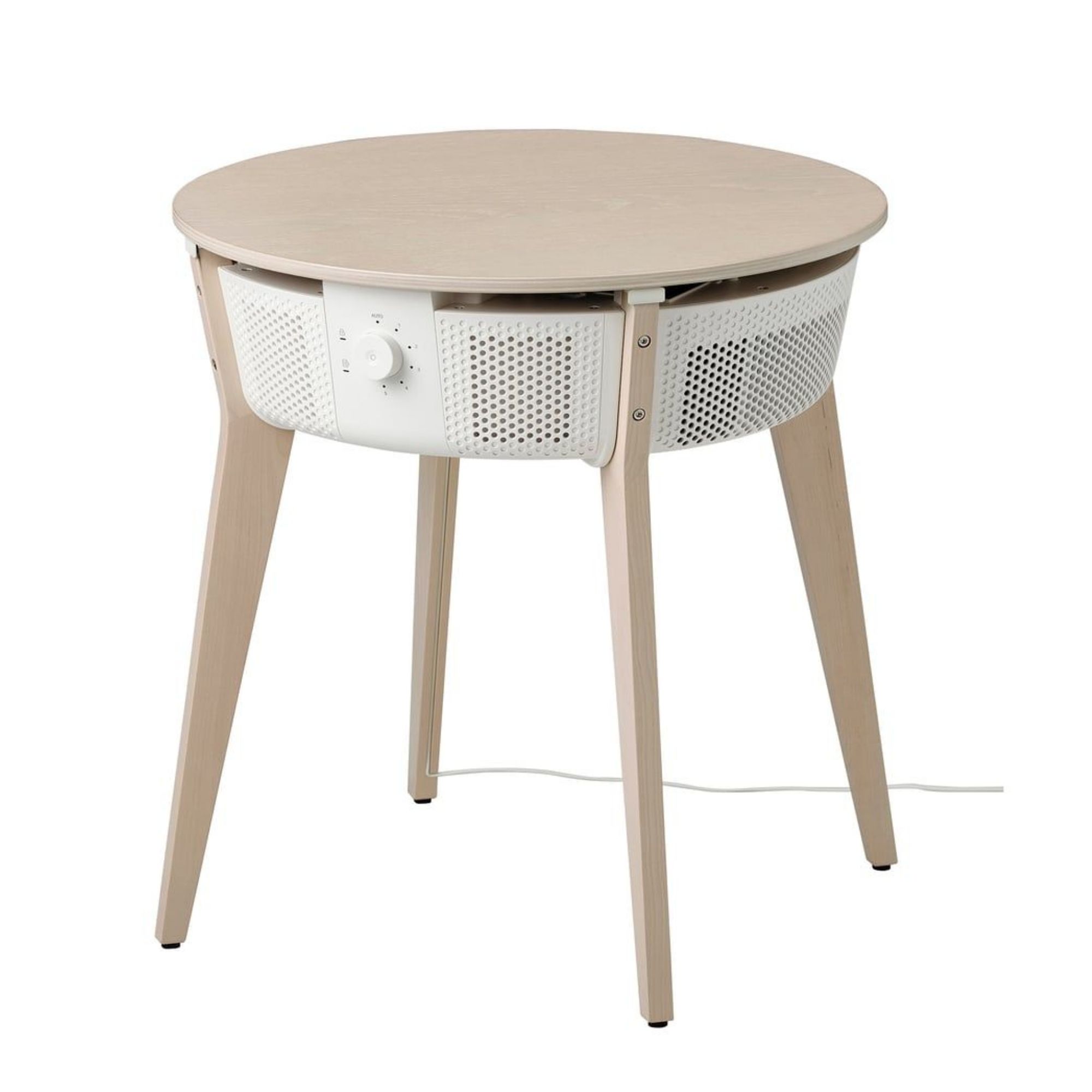 White STARKVIND Table with Air Purifier with wooden legs