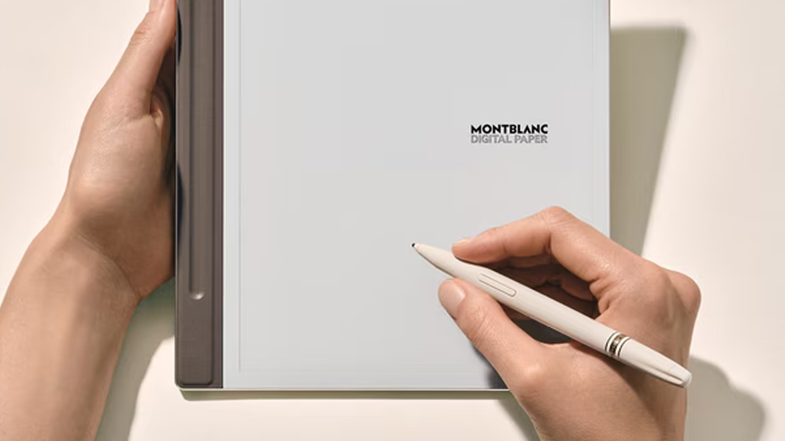 Montblanc digital paper; a designer gold and white e-ink pad