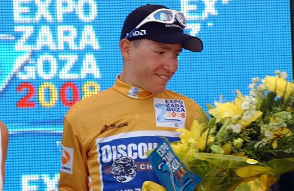 Janez Brajkovic (Discovery Channel) smiles in the gold jersey