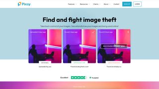 Screenshot of Pixsy's website highlighting image theft tracking with a comparison of original and found images.