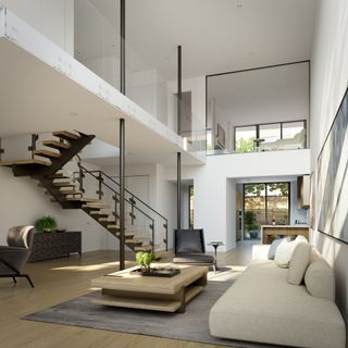 Interior render of a two floor residence at The Harland, Los Angeles, USA