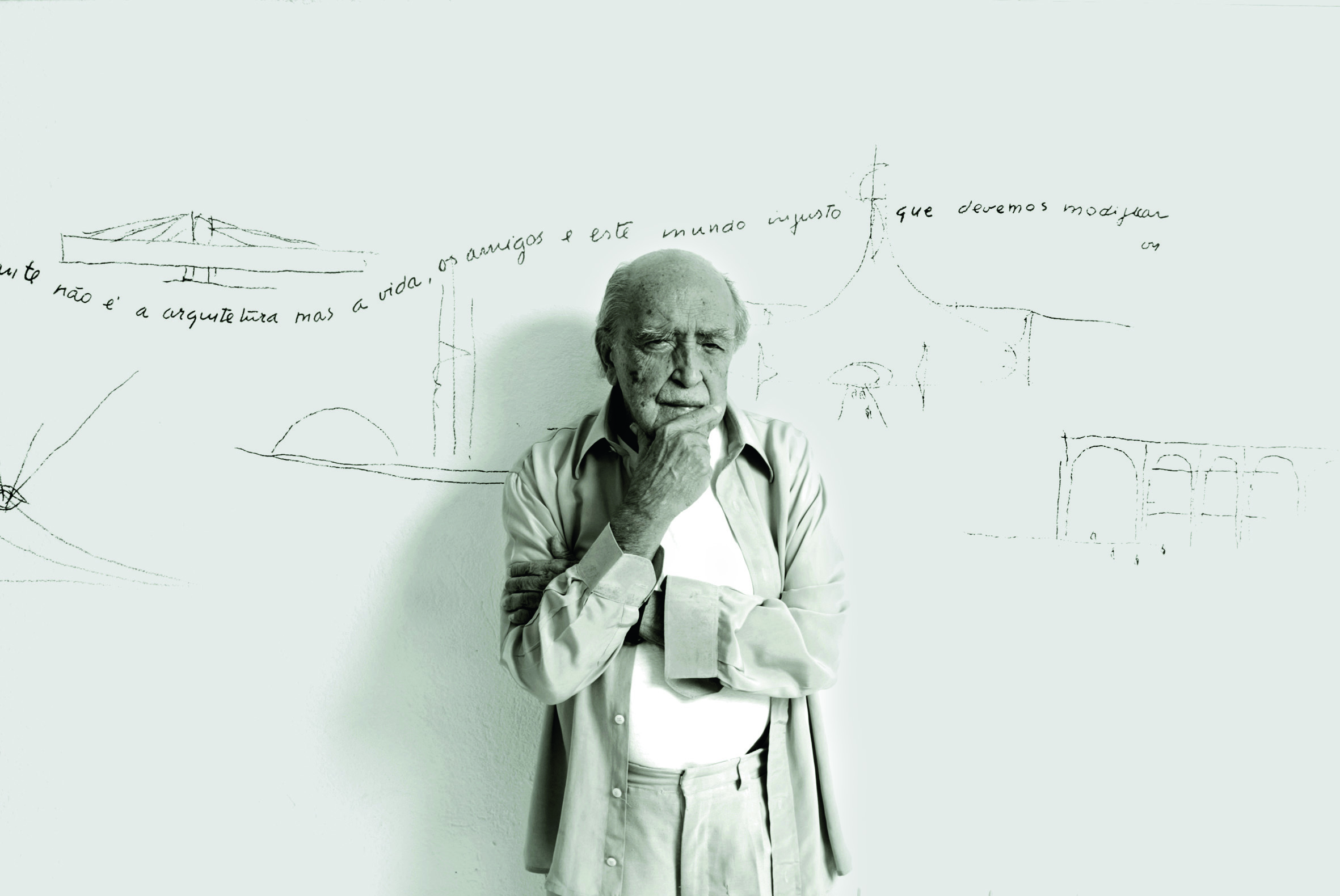 portrait of Oscar Niemeyer shot in his Copacabana studio by Cam ilia Maia