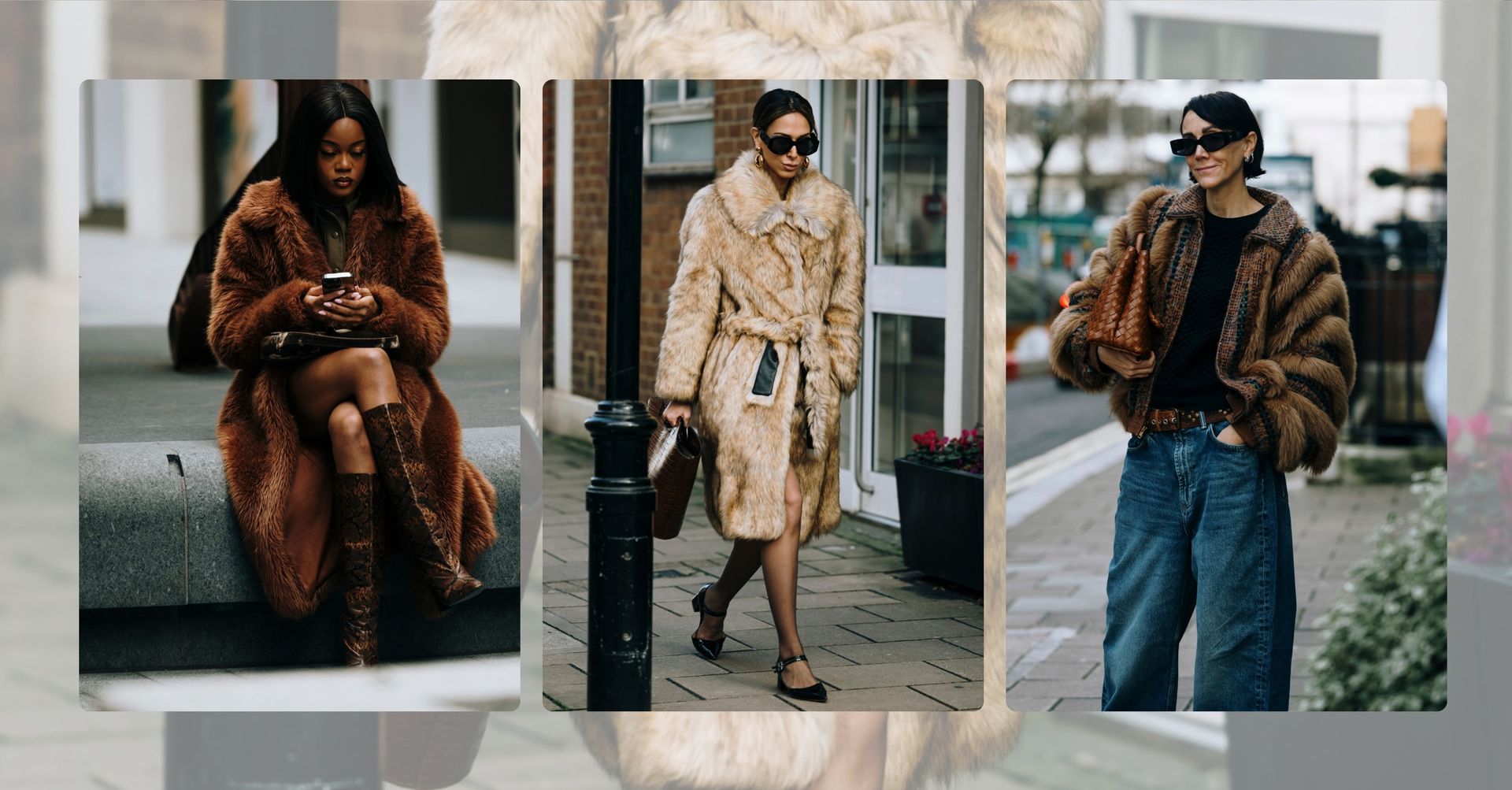 London Fashion Week Street Style Trends 2024 attendees wearing faux fur coats