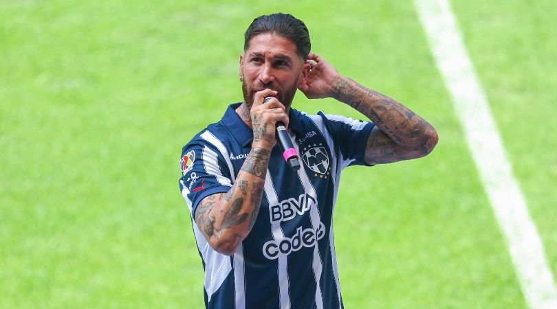 Sergio Ramos pictured during his presentation at Monterrey in February 2025.