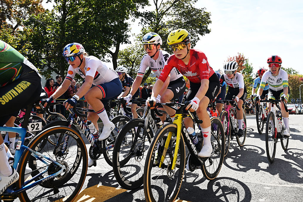 MONTREAL, QUEBEC - SEPTEMBER 26: (L-R) Zoe Backstedt and Team Great Britain and Liane Lippert and Team Germany compete during the 99th UCI Road World Championships Montreal 2026 - Women Elite Road Race a 180.1km one day race from Brossard to Montreal on September 26, 2026 in Montreal, Quebec. (Photo by Tim de Waele/Getty Images)