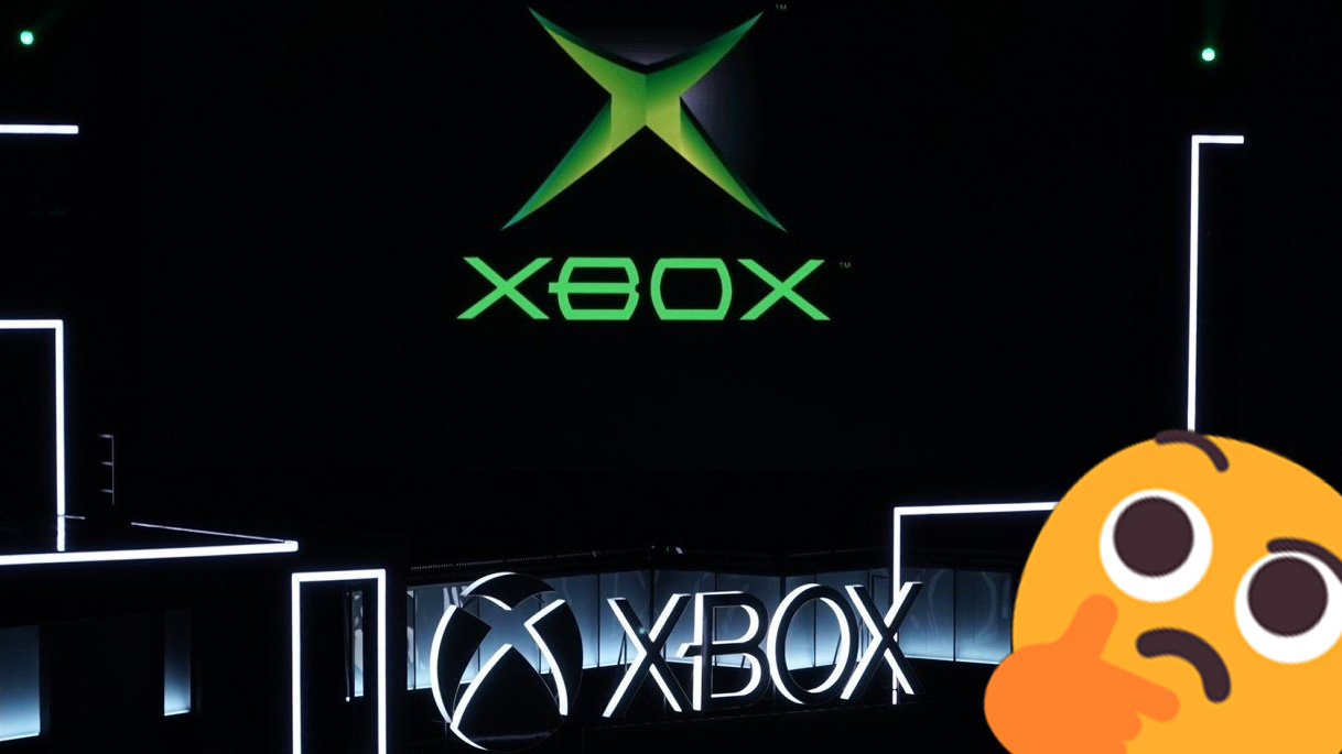 Xbox stage with Microsoft thinking emoji