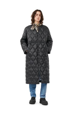 Black Shiny Quilt Long Coat