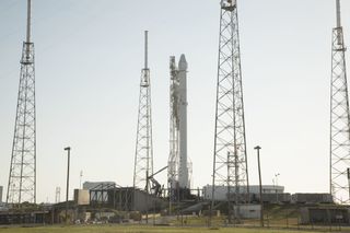 Falcon 9 and Dragon on the Pad