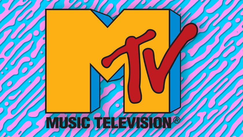 MTV logo on a pink and blue background