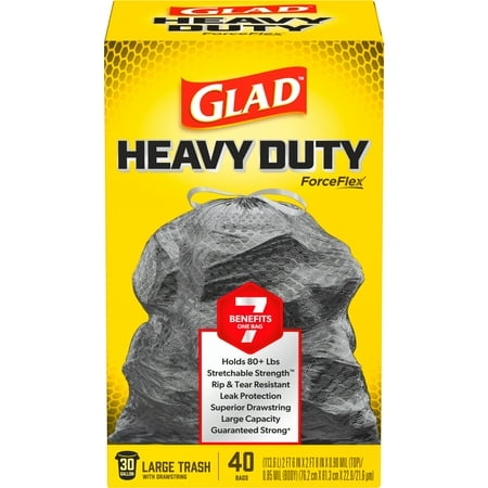 Glad Forceflex Heavy Duty Large Drawstring Trash Bags, Hold 80+ Pounds, 30 Gallon, 40 Count