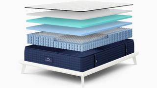 DreamCloud premier mattress seperated into its layers so you can see the full structure