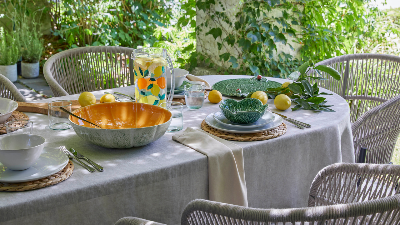 Cabbage shaped bowl on a summer tablescape.