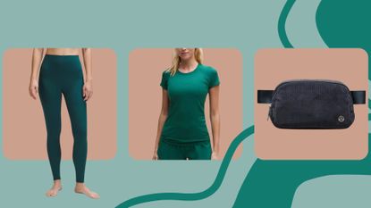 Lululemon Align leggings, Swiftly Tech 2.0 t-shirt, and Everywhere Bag in Lululemon sale