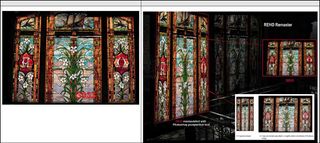 resident evil 4 stained glass window next to Juracek's photo