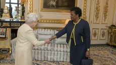 The Queen greets Governor-General of Barbados Dame Sandra Mason at Buckingham Palace 