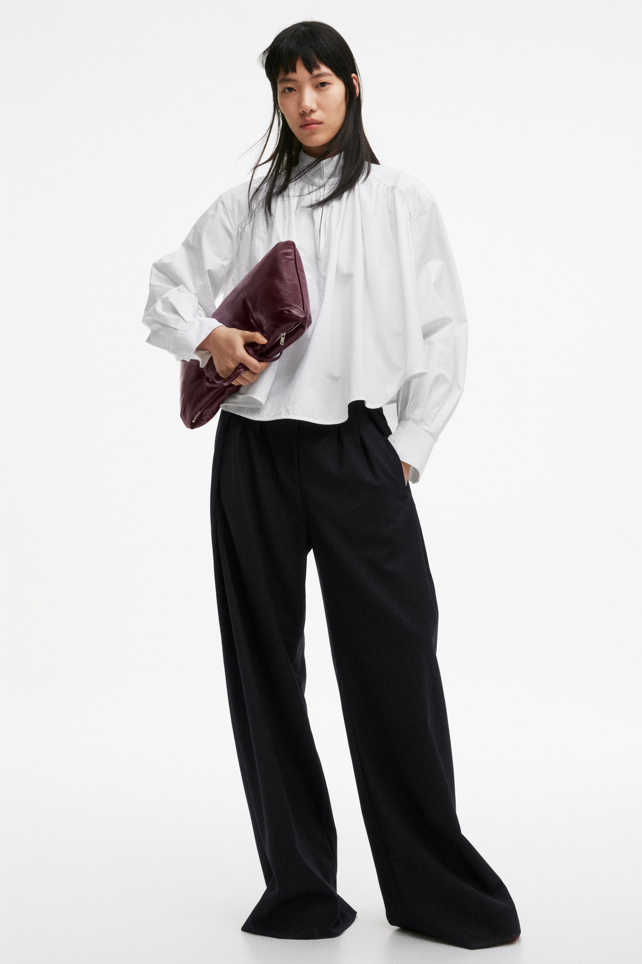 Gathered Poplin Blouse - White