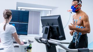 Athlete being tested in laboratory