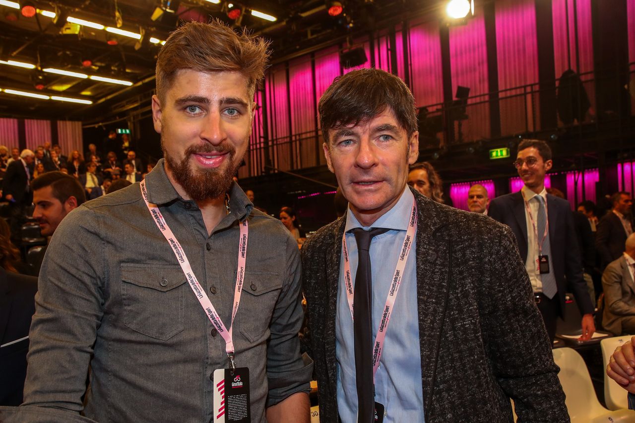 Peter Sagan and Giani Bugno at the 2020 Giro d'Italia route presentation in Milan