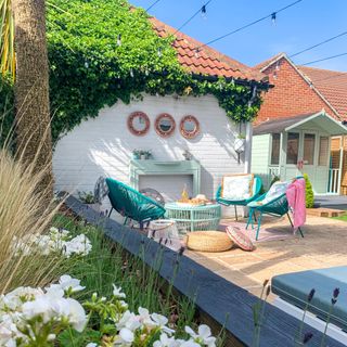 Outdoor living room in bright colors