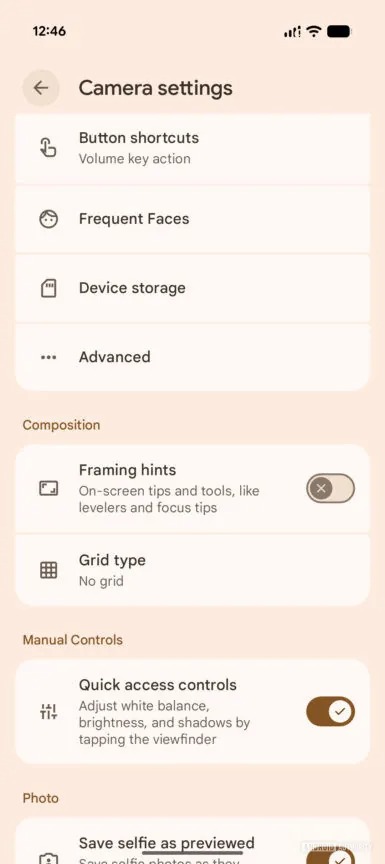 Material 3 Expressive redesign for the settings menu of Pixel Camera