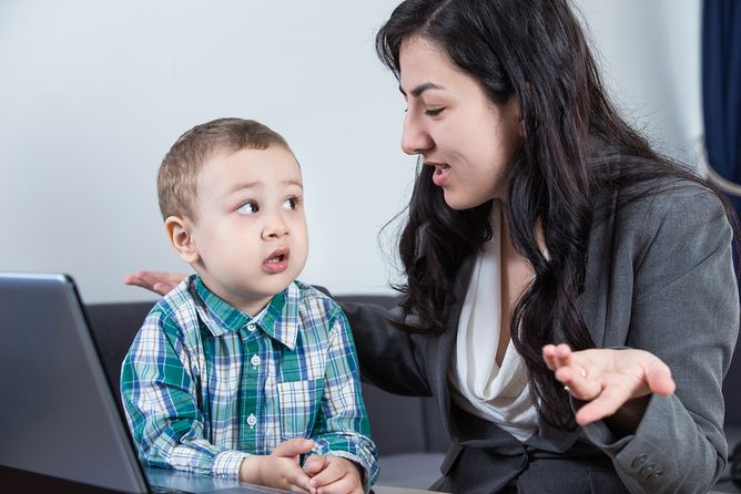 Confused child with mom