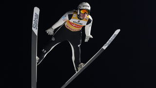  Domen Prevc of Slovenia competes in the qualification run during the Men's Individual HS142 Competition of the FIS World Cup Ski Jumping Four Hills Tournament Men Garmisch at Olympiaschanze on December 31, 2025 in Garmisch-Partenkirchen, Germany. 