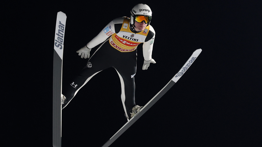  Domen Prevc of Slovenia competes in the qualification run during the Men's Individual HS142 Competition of the FIS World Cup Ski Jumping Four Hills Tournament Men Garmisch at Olympiaschanze on December 31, 2025 in Garmisch-Partenkirchen, Germany. 