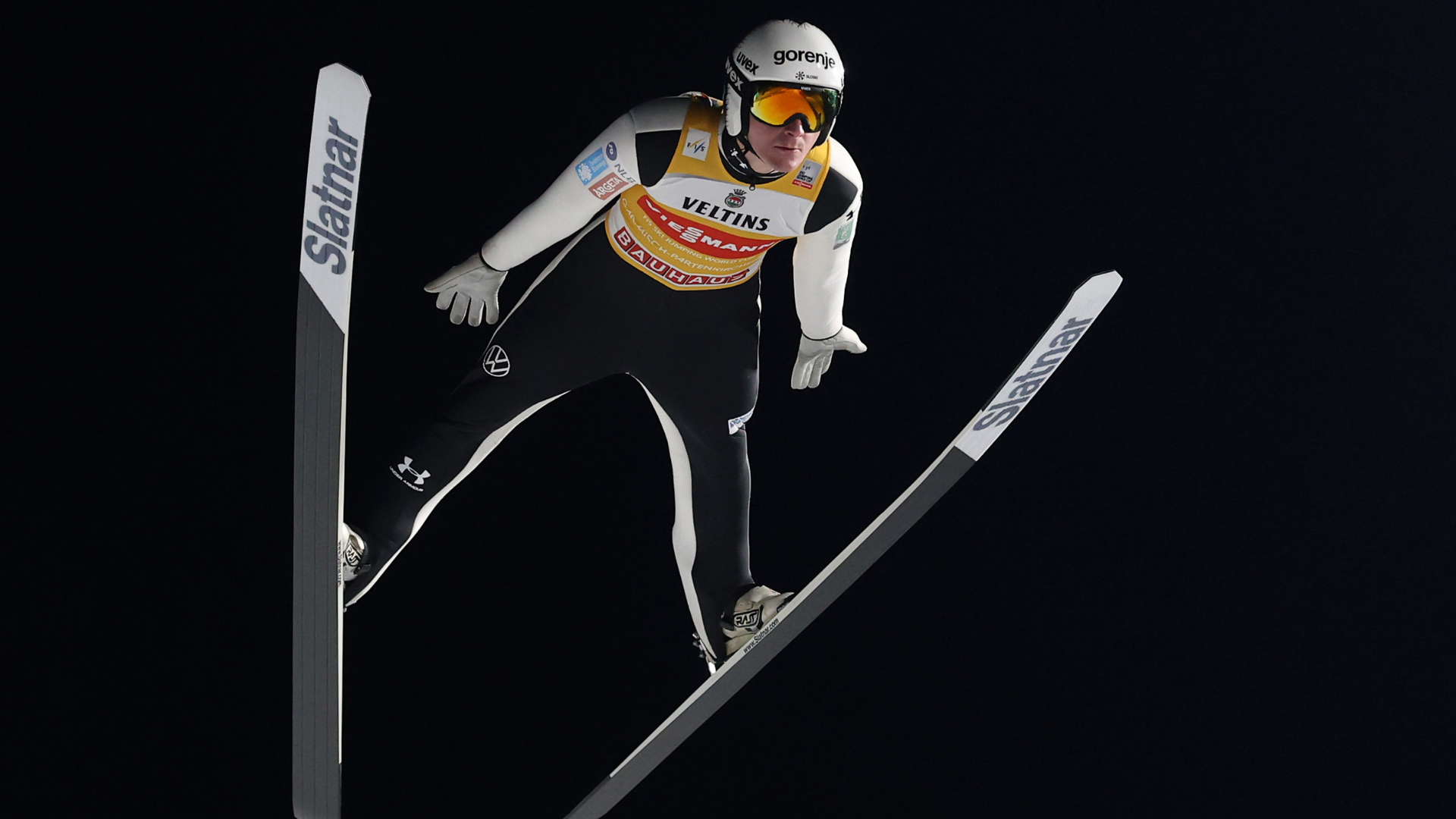  Domen Prevc of Slovenia competes in the qualification run during the Men's Individual HS142 Competition of the FIS World Cup Ski Jumping Four Hills Tournament Men Garmisch at Olympiaschanze on December 31, 2025 in Garmisch-Partenkirchen, Germany. 
