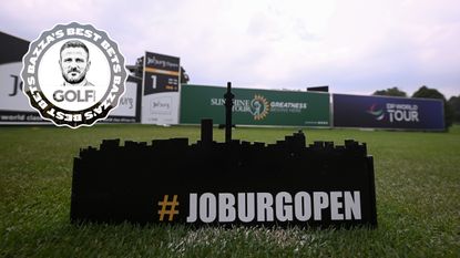 Main image of a Joburg Open tee marker in the foreground of a tee box with a Bazza's Best Bets sticker in the top-left corner