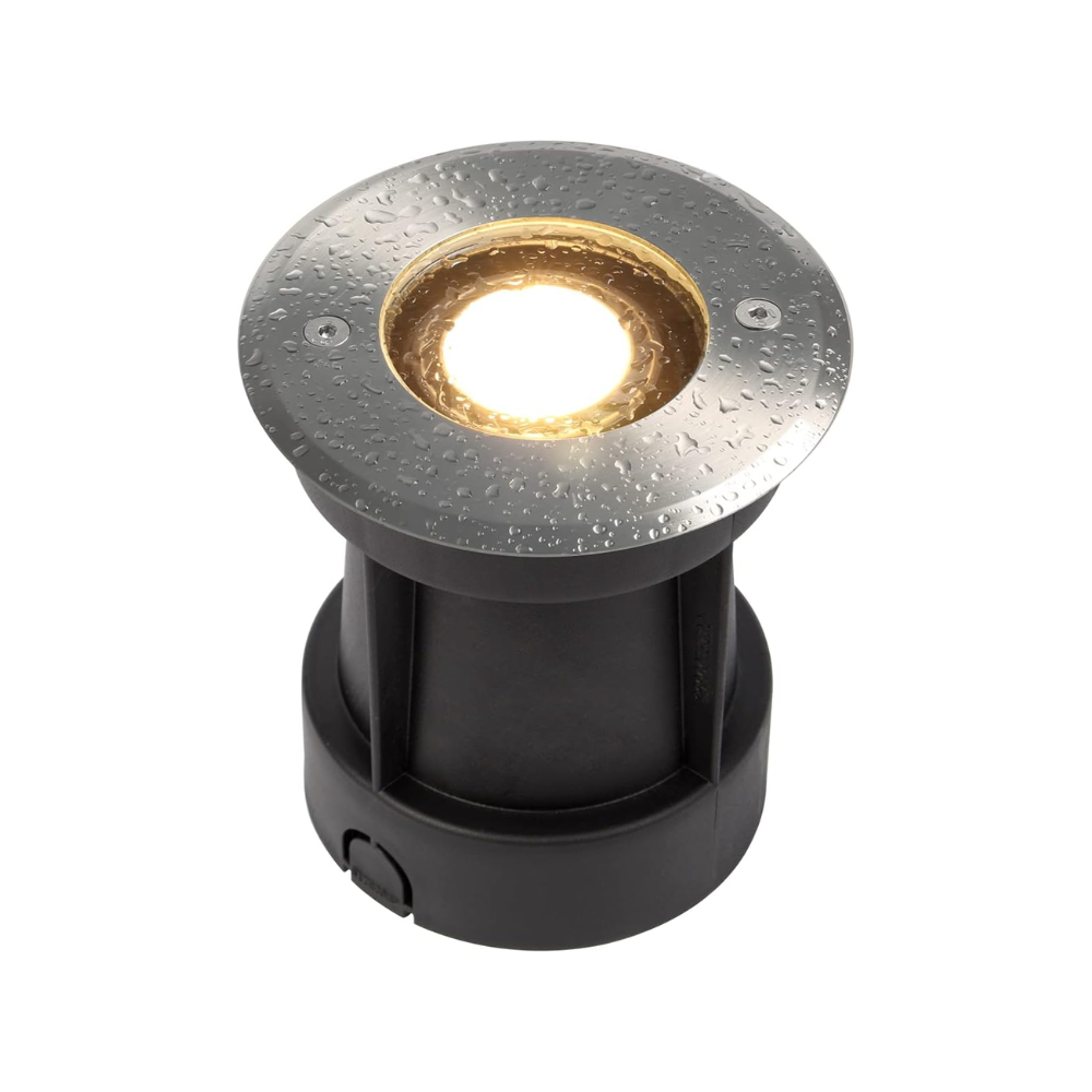 Silver Recessed Ground garden Light with rain drops on the surface