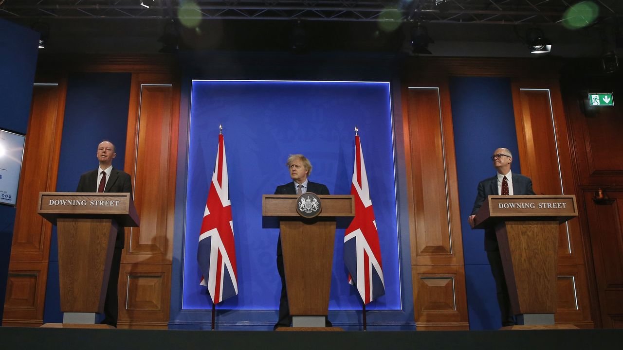 Boris Johnson in the new Downing Street briefing room